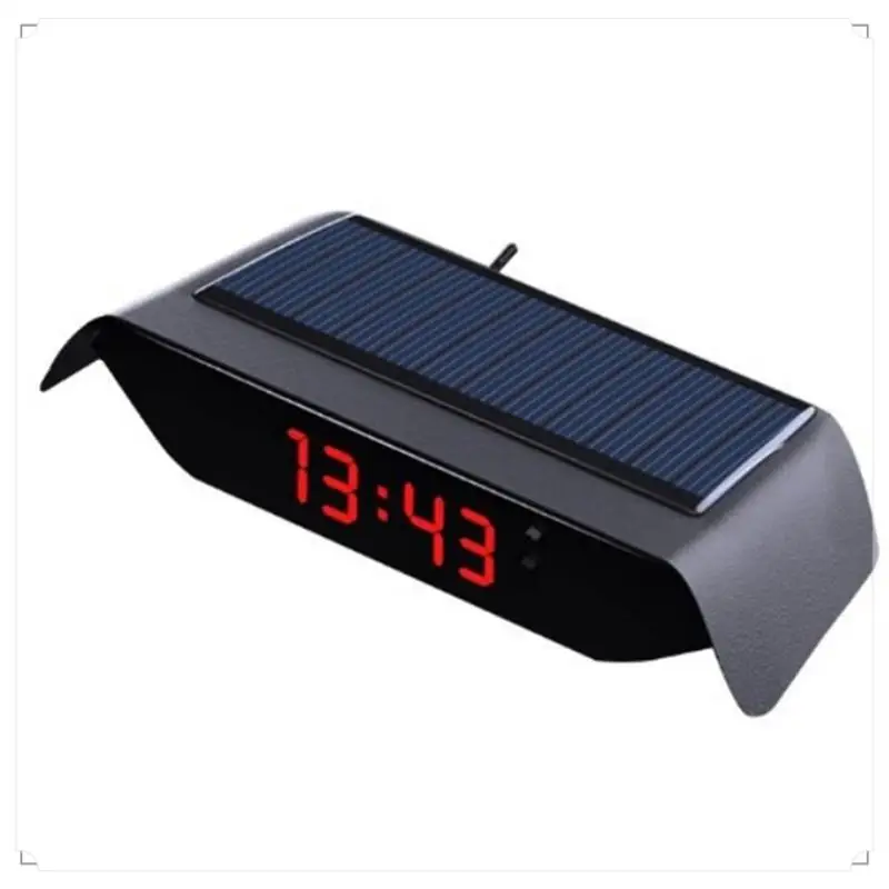Car Solar Powered Clock, 24 Hour High-Precision Electronic Watch Automatic Brightness Adjustment Thermometer Durable Easy To Use