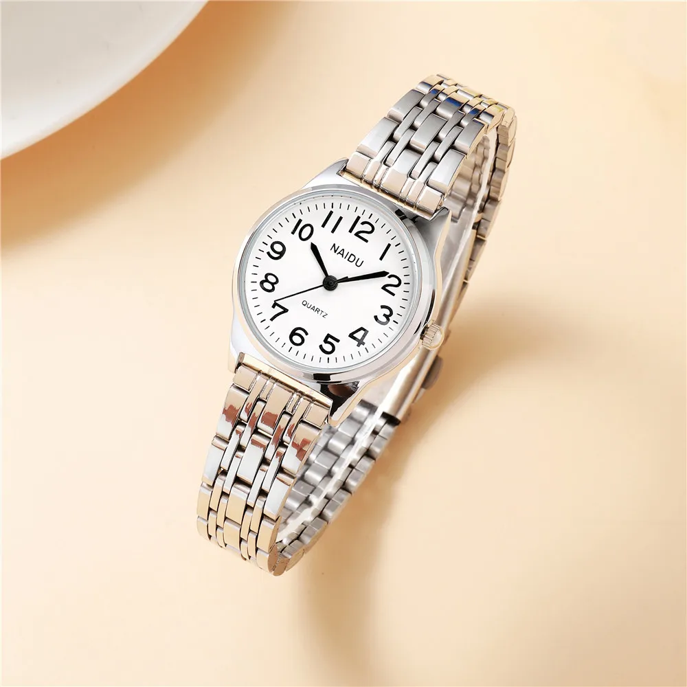 luxury small round dial women quartz steel wrist watch