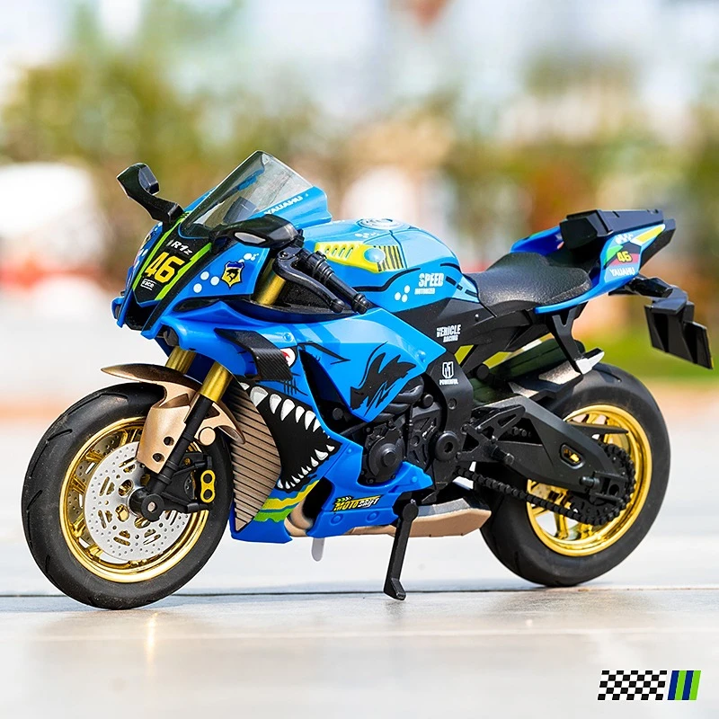 

1:10 Yamaha R1 Alloy Diecast Simulation Motorcycle Model Vehicle Collection Sound and Light Autocycle Kids Toy Car Gift