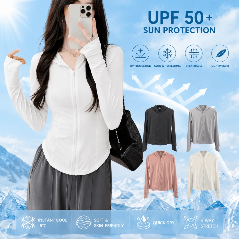 Outdoor Ice Silk Summer Sunscreen Clothes Sun Protection Cover Up Windbreaker Long Sleeved Cycling Long Sleeved Jacket for Women