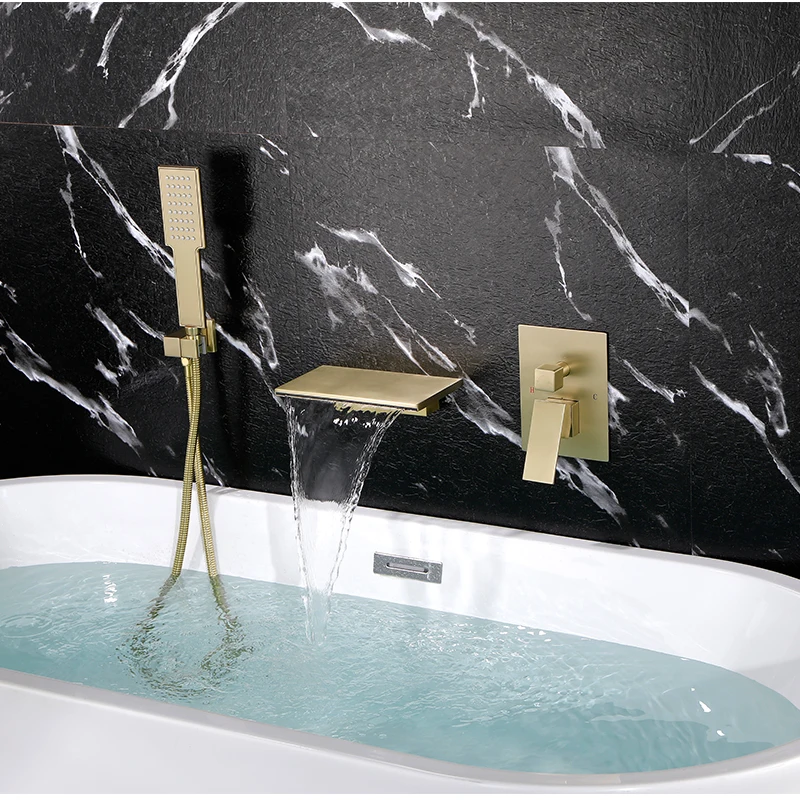 Brushed Gold Hot And Cold Water Mixing Valve Concealed Bathroom Wall-mounted Bathtub Shower Faucet