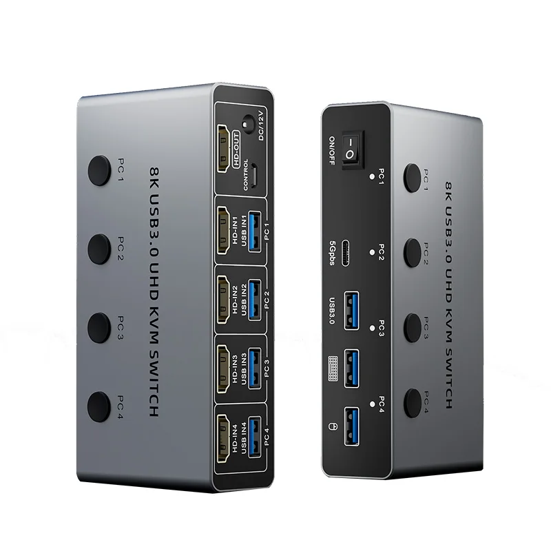 8K 60Hz HDMI 2.1 KVM Switch for 4 Computers 4K@120Hz 4-port USB 3.0 Switcher for 4 PCs Share Keyboard Mouse Hard Drives Printer