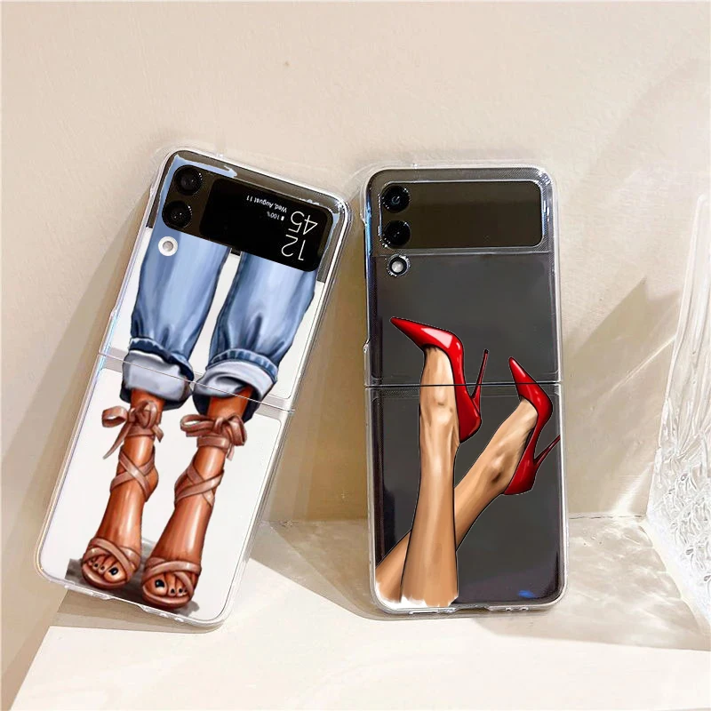 جراب هاتف شفاف صلب قابل للطي لسامسونج جالاكسي زد فليب 3 ، 4 ، 5 ، PC ممتص الصدمات ، فتاة ، نساء ، قهوة ، ملكة جمال ، سامسونج زد فليب 6 ، غطاء خلفي