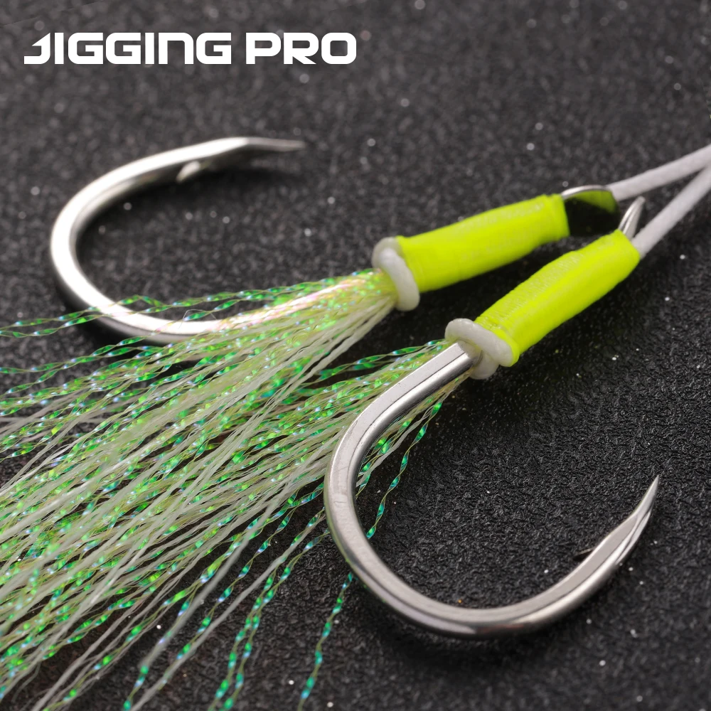 Jiggingpro 1/0 2/0 3/0 4/0 Sea Fishing Tackle Slow Jigging Fishing Hook Glow Double Assist Hooks