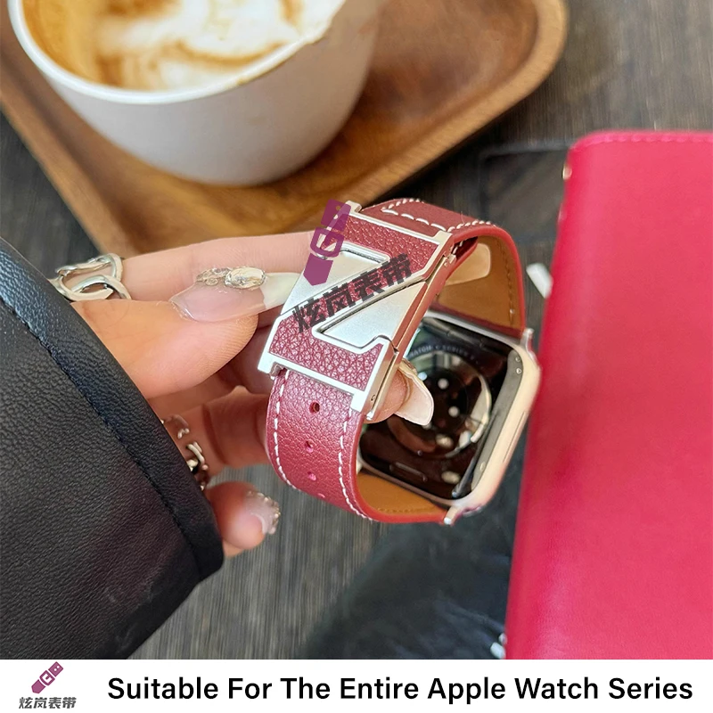 Z-shaped Magnetic Field Buckle Leather Strap for Apple Watch ultra 2 Band 49mm 44mm 38mm 40mm 45mm 41m Bracelet iWatch Series 9