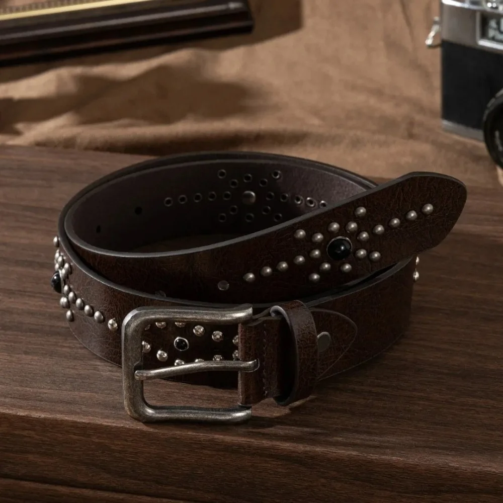 

Fashion Rivet Buckle Waist Belt Jeans Style Versatile Decorative Belt Genuine Leather Waistband Men Women