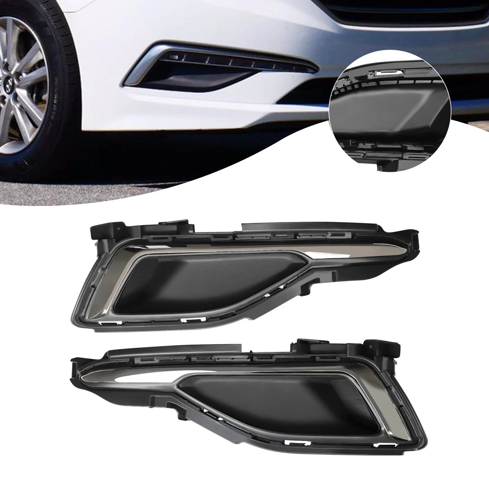 

Pair of Fog Light Cover Bezel Trim Durable Left+Right Front Fog Light Cover Fits For 2015-2017 Hyundai Sonata New