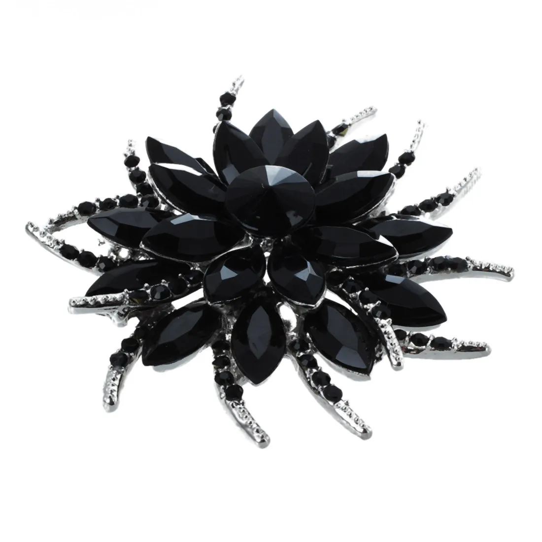 Crystal Brooch Pins For Women Top Quality Flower Broches Jewelry Fashion Wedding Party - Black