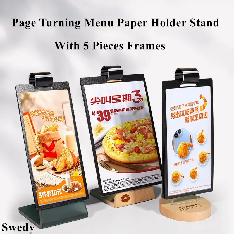 A6 100X150MM Page Turning PVC Poster Frame Restaurant Wood Menu Paper Price List Holder Acrylic Sign Holder Display Stand