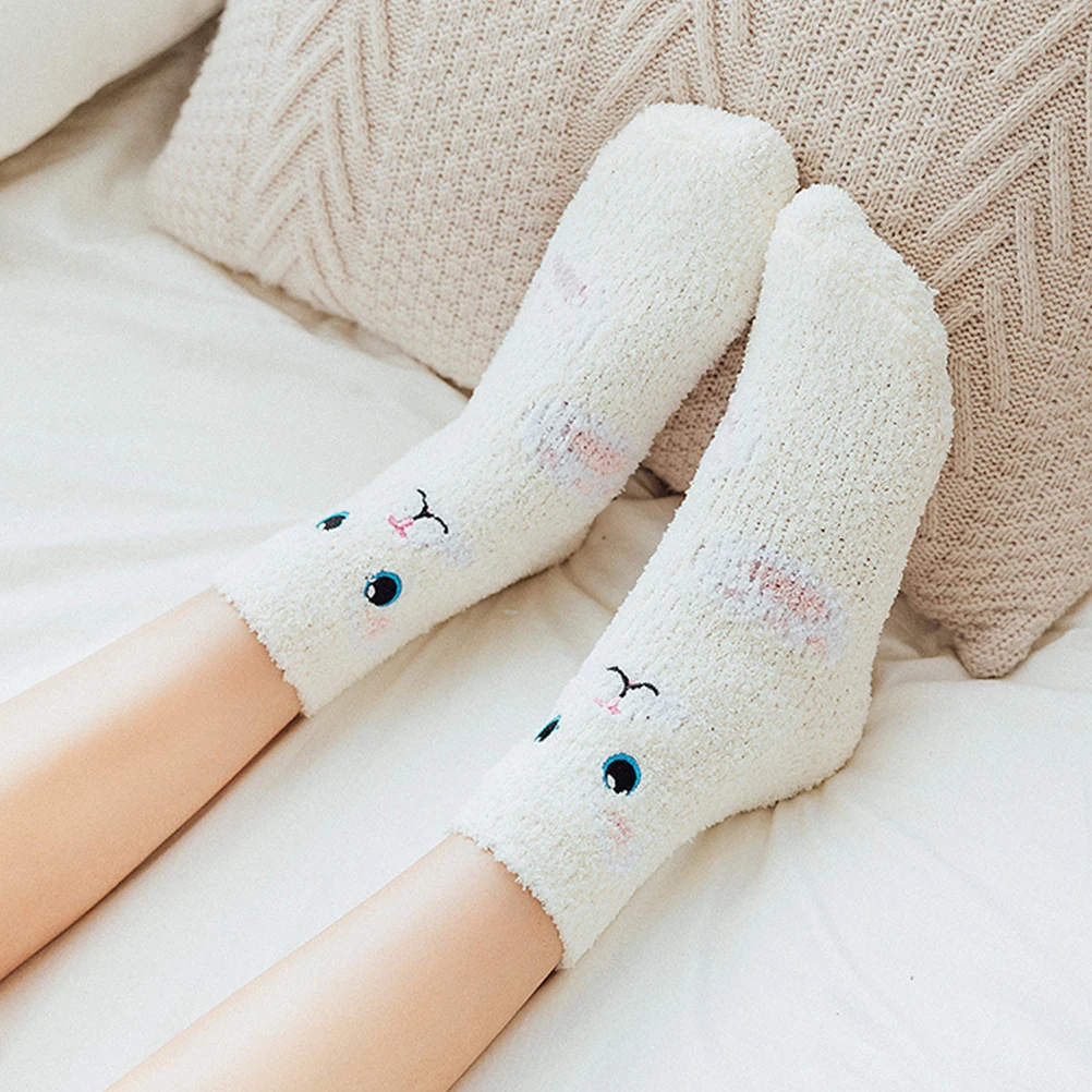 

2 Pairs Warm Socks Winter Socks Breathable Non Slip Sleep Winter Soft Elastic Coral Fleece Stockings Practical