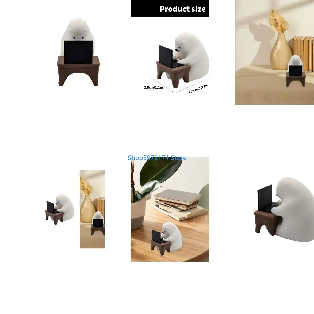 Y3NB Desk Ornament Mini Coder Bear with Laptop Figurine for A Fun and Stylish Look