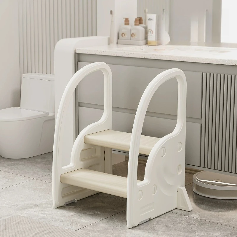 2‑Tier Step Stool With Handrail Anti‑Slip Toddler Step Stool Plastic Safety Learning Stool Kitchen Bathroom Shower Sex Chair