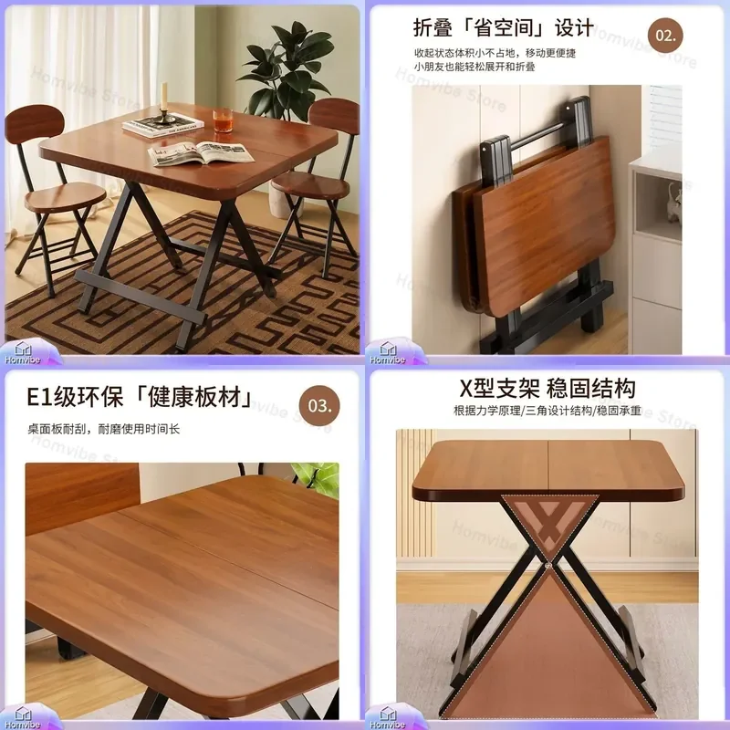 Folding Table Household Dining for Rental House Portable Stall Foldable Small Table Simple Square Table