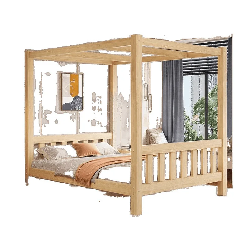 

Solid wood double bed, modern simple bed, four poster bed