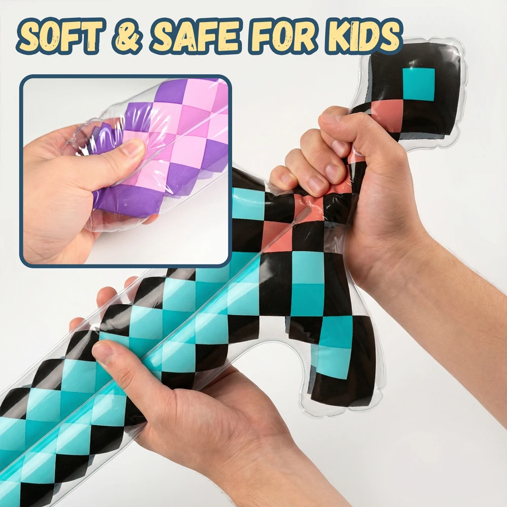 ของเล่นสไตล์พิกเซล ดาบอัญมณี ดาบสีทอง ของเล่นเด็ก เกมในบ้าน อุปกรณ์เป่าลม ดาบ ของขวัญคริสต์มาส