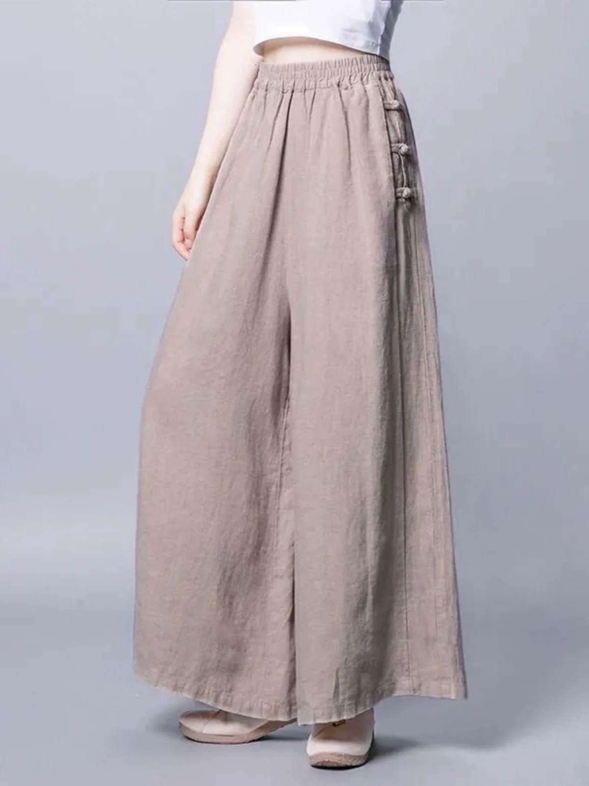 

plus Size Women's Fashionable Straight Leg Wide Leg Pants Drapey Loose Slimming Traditional Chinese Style High Waist Casual T...