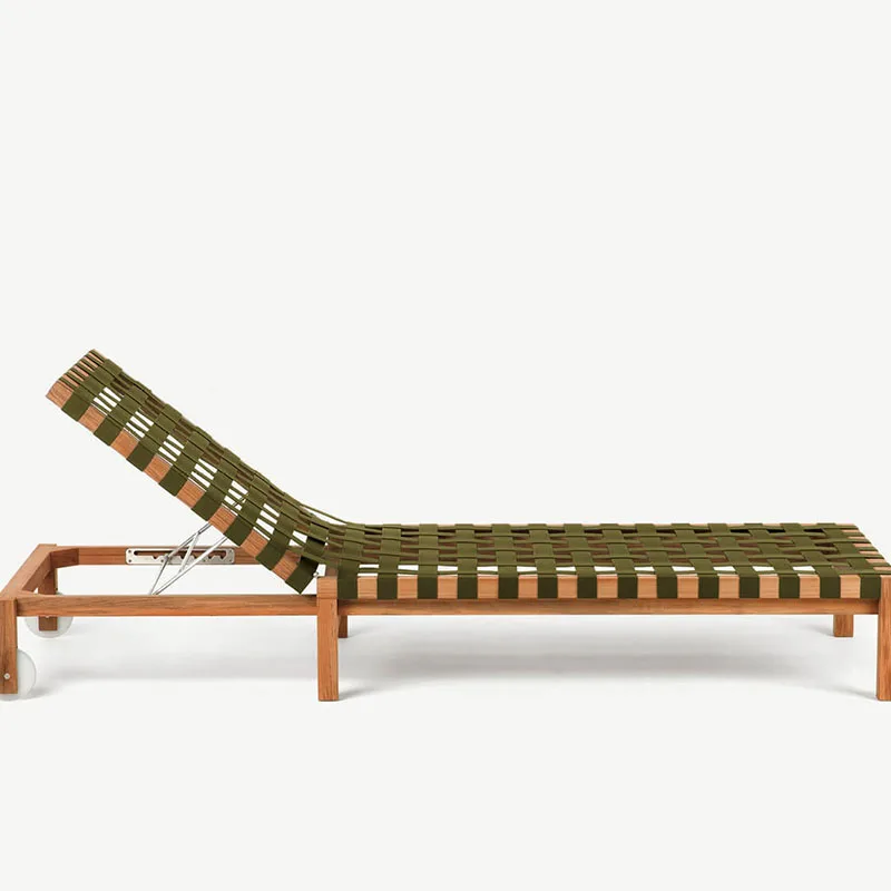 

Outdoor open-air courtyard swimming pool bed Outdoor beach chair Rattan teak preservative solid wood lounge chair