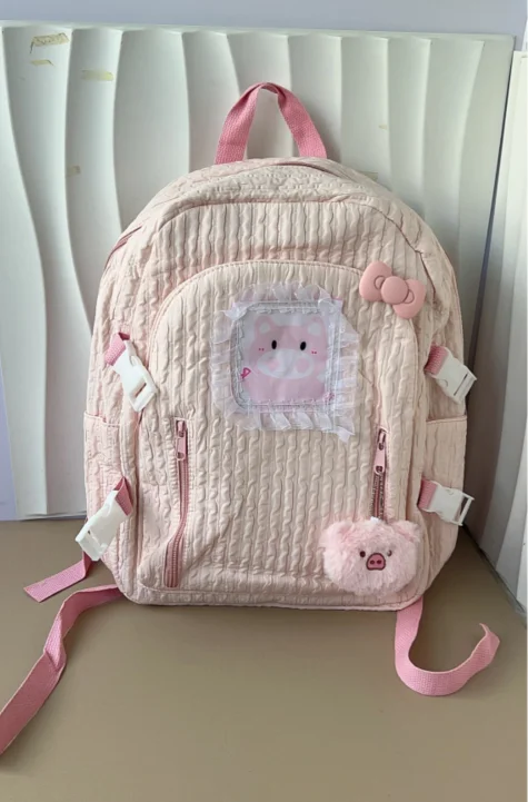 Pink Sweet Kawaii Cartoon Girls Students Bags Y2K Korean Fashion Casual Schoolbag Trend Preppy High-capacity Backpacks for Women