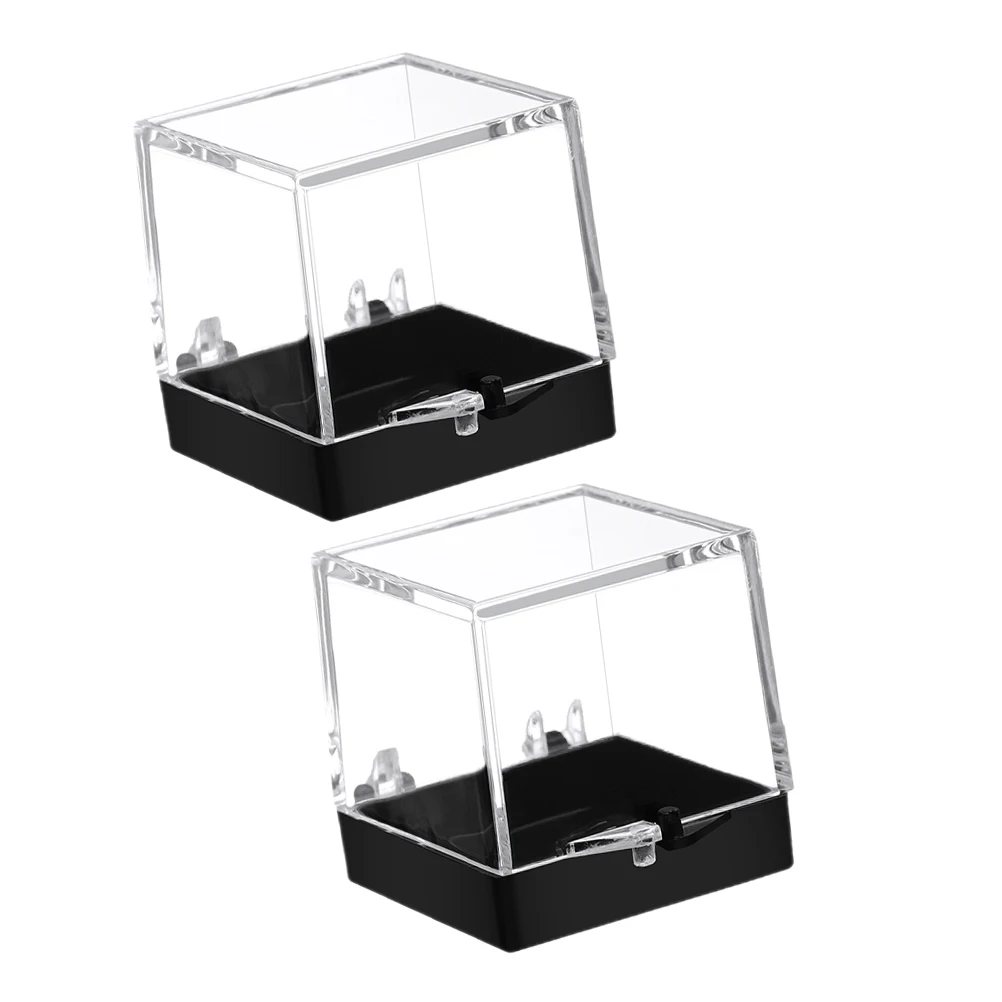 

2Pcs Mineral Display Case Clear Specimen Storage Box for Rock Crystal Collection Display with Sleek Black Base Protective
