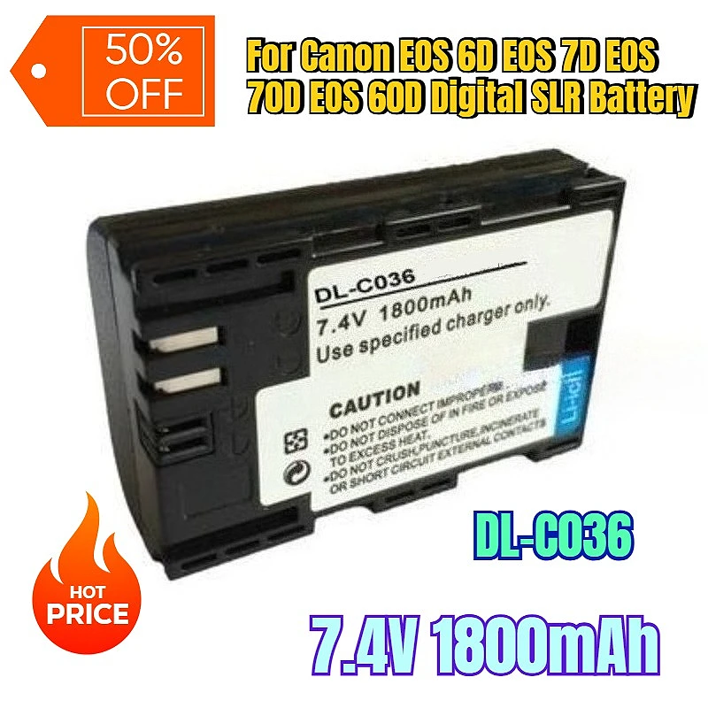 

7.4V 1800mAh LP-E6 for Canon EOS 6D 7D 70D 60D Digital SLR Battery