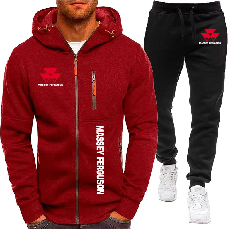 Massey Ferguson รถแทรกเตอร์การเกษตรผู้ชายซิป hoodie ชุดฤดูใบไม้ร่วงสบายๆพิมพ์ Hip Hop Harajuku เสื้อ + กางเกง 2 ชิ้นชุด