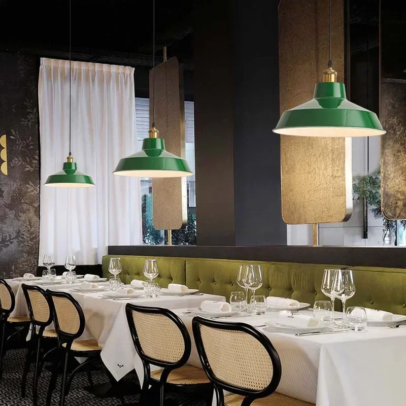 Lampadario a Led retrò Loft americano ristorante in stile industriale Led lampada decorativa ristorante illuminazione a sospensione paralume verde