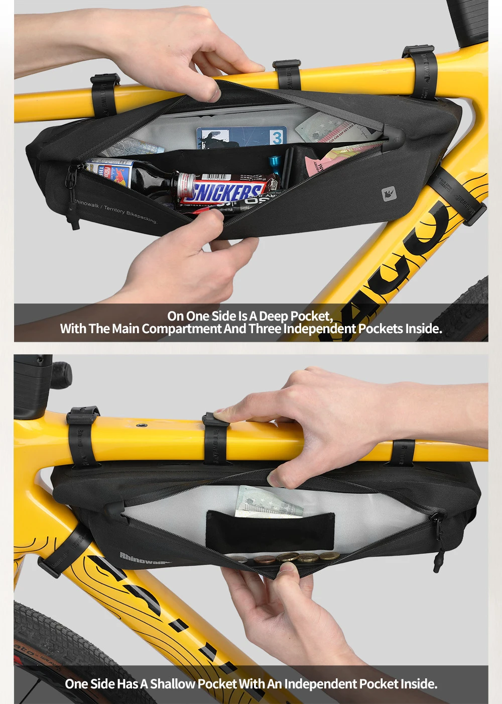 Rhinowalk Fahrradrahmentasche Wasserdicht 1,3L/1,9L Fahrrad-Dreieckstasche für MTB, Rennrad, Gravelbike Zubehör Bikepacking – Detail 9