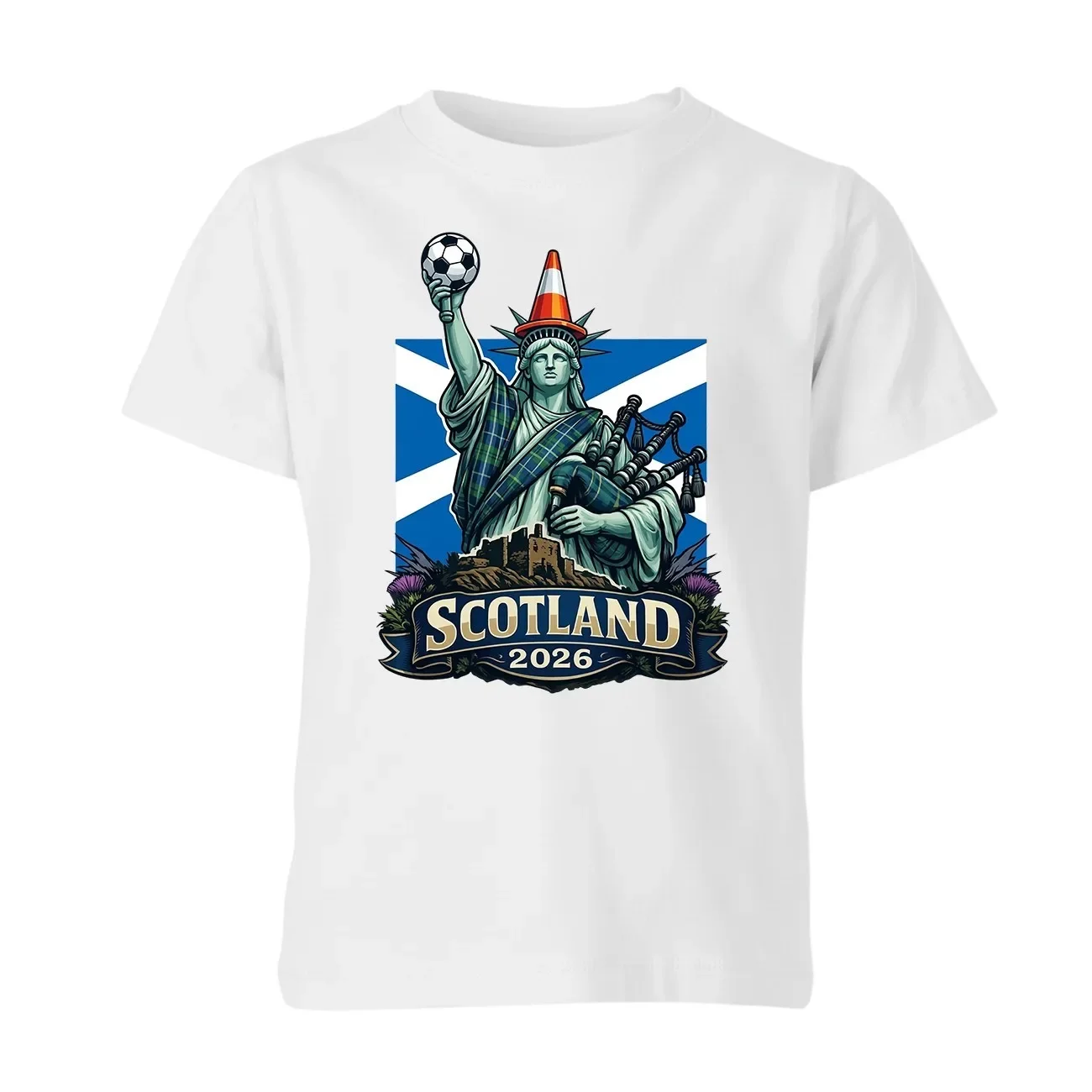 Scotland Bagpipes Liberty Statue 2026 Soccer Kids T‑Shirt Patriotic Scottish Flag Football Fan Youth Casual Tee Gift Cotton Tops