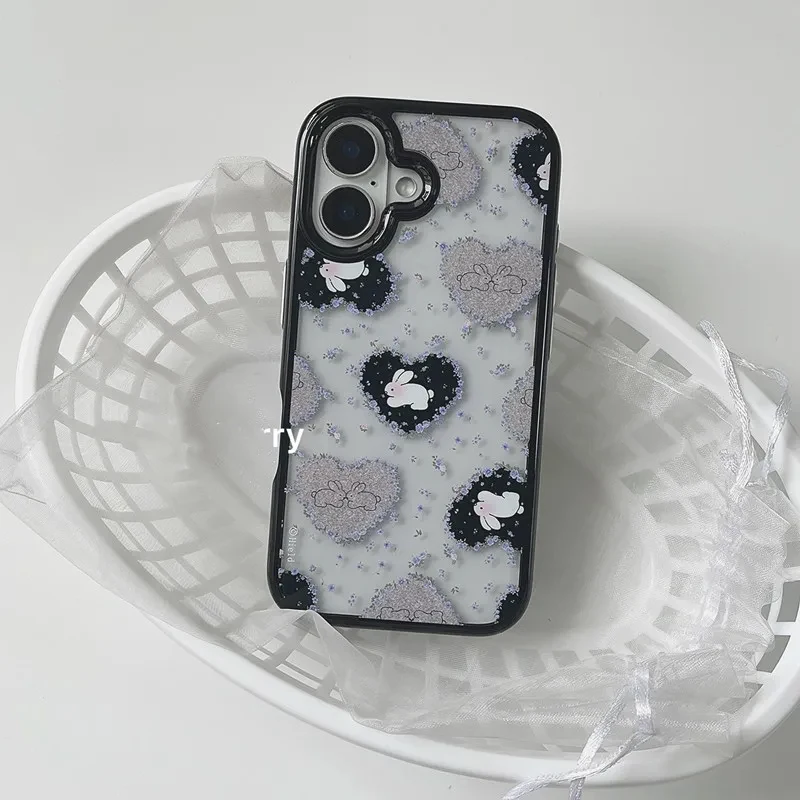 Ins Korean Retro Girl Love Rabbit Purple Flower Acrylic Phone Case For iPhone 17 Pro 16 15 14 13 12 11 Pro Max 78 Plus Y2K Cover - view 4