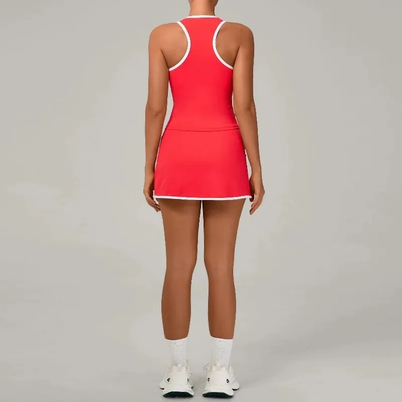 طقم تنورة يوجا قصيرة للسيدات مضادة للوهج، تنورة تنس عارية وسريعة الجفاف، ملابس رياضية للجري واللياقة البدنية في الهواء الطلق #5