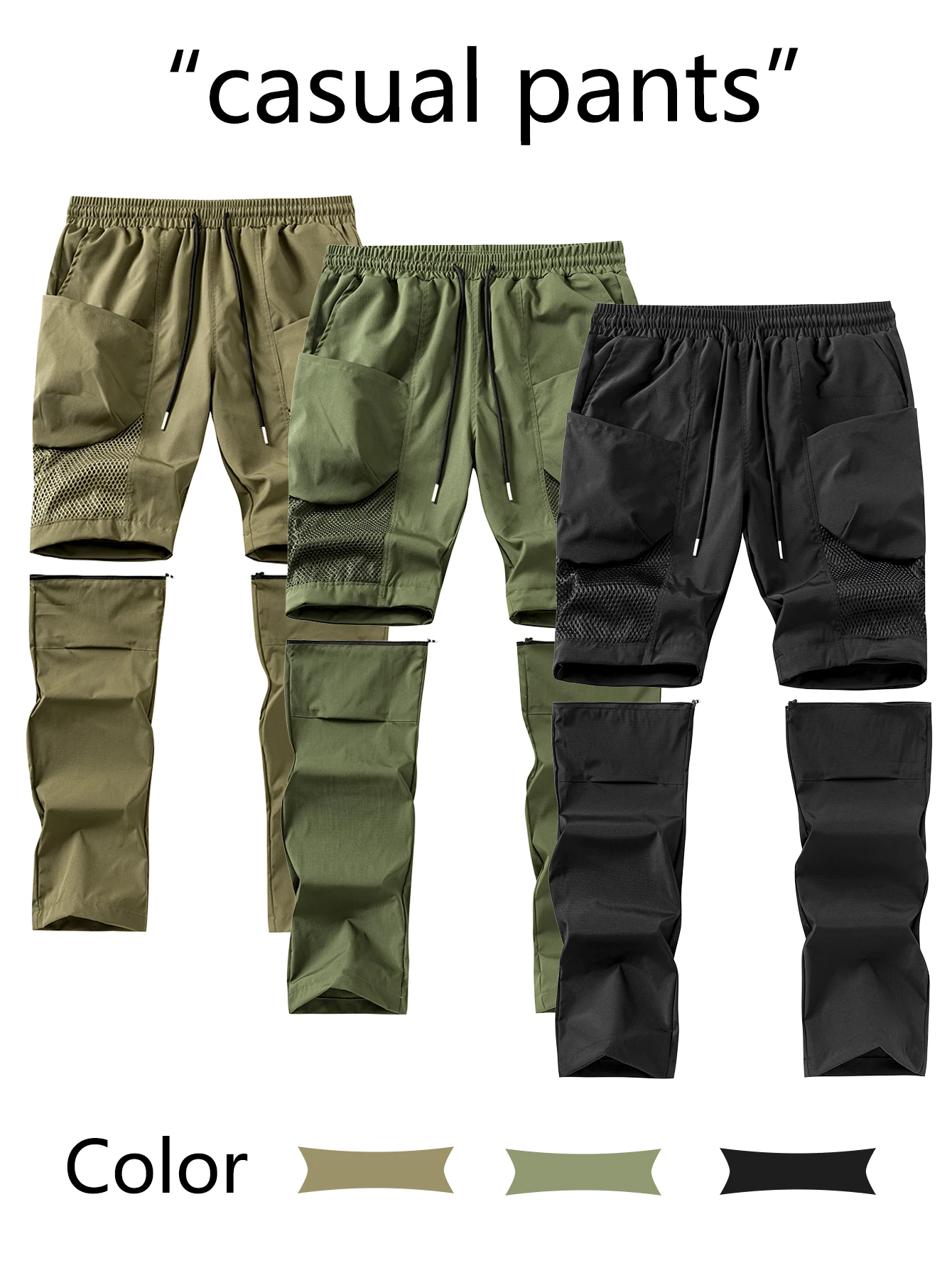 

Men's Convertible Workwear Pants Long to Short Four Seasons Suitable for Outdoor Hiking Personality Mesh Pocket Design