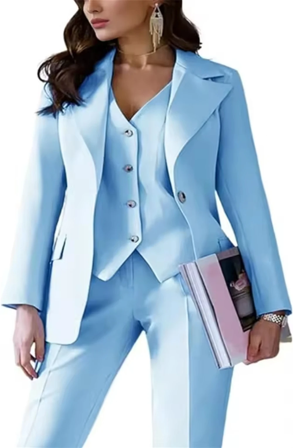 New Women's Suit 3 Pieces Lady Business Office Suits Slim Fit Women Tuxedo Casual Suits for Women (Blazer +Vest +Pants)