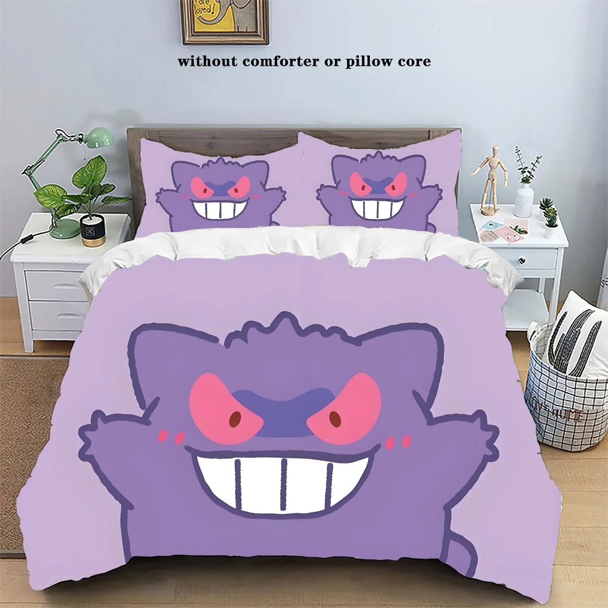 MINISO Cartoon Anime Pokemon Duvet Cover Set Gengar Pikachu Snorlax Quilt Cover Pillowcase Set Bedding Set Queen King Size