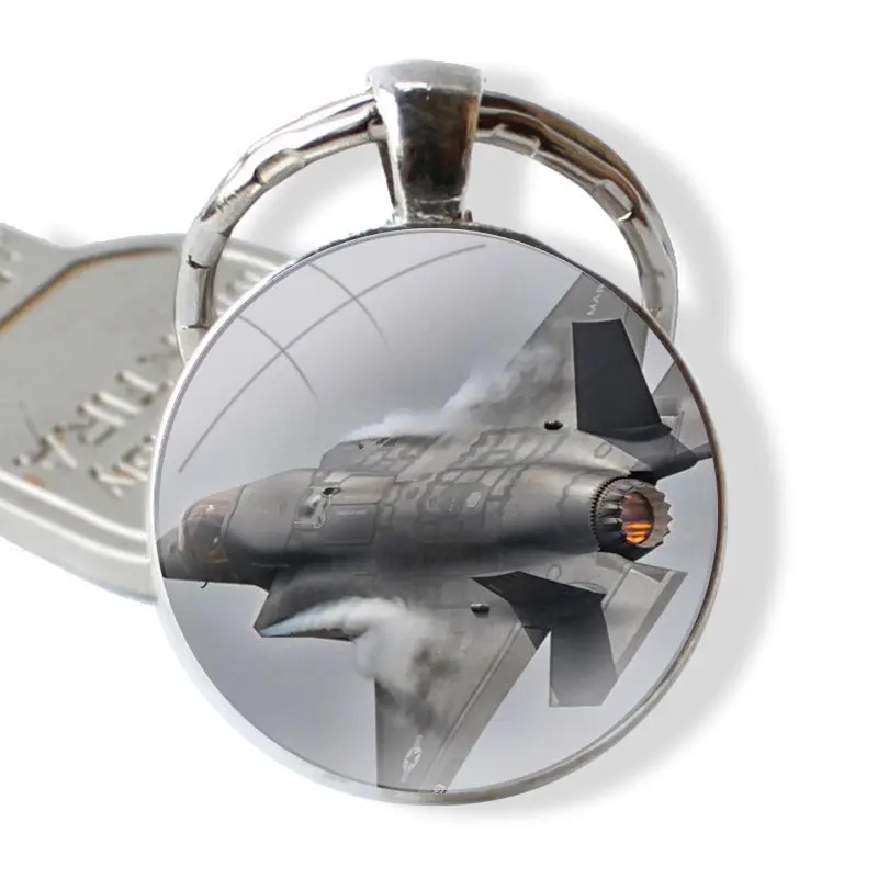 Design 25mm Glass Cabohcon Keychain Key Rings for Women Men Jewelry Gift The F-35 Joint Strike Fighter plane