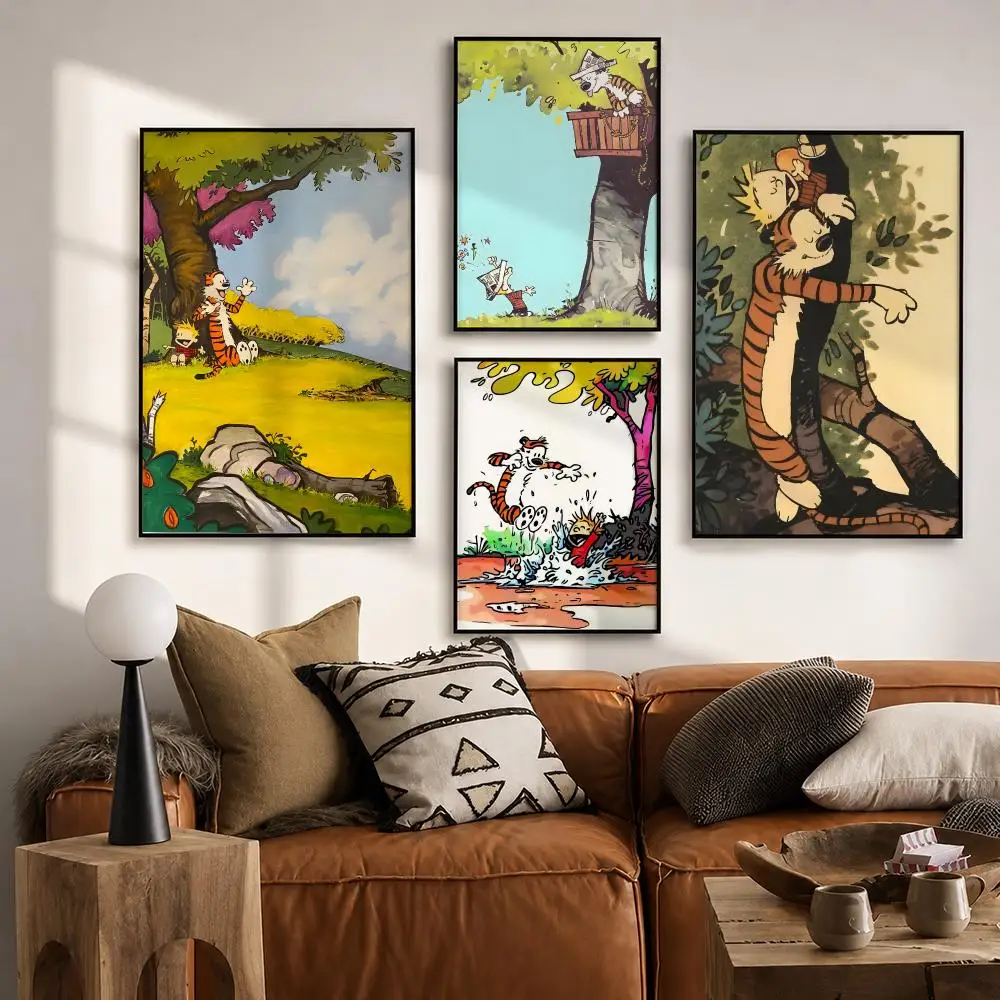 Retro Calvin and Hobbes Comic Poster HD poster wall art self-stick no-residue for home cafe office great gift