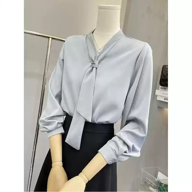 女性用長袖シフォンシャツ,Vネックトップ,韓国ファッション,フランスの服,エレガントなオフィスガール,韓国デザイン,y2k