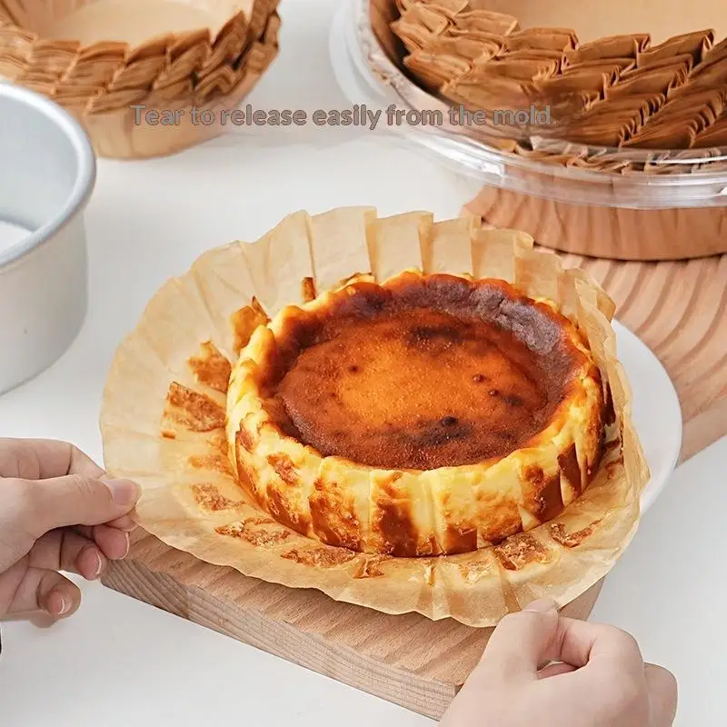 50 Pcs Basque Cheesecake Oil Paper Tray Foldable Cake Mold Disposable Release Mousse Cake Paper Baking Oil Proof Edge Paper