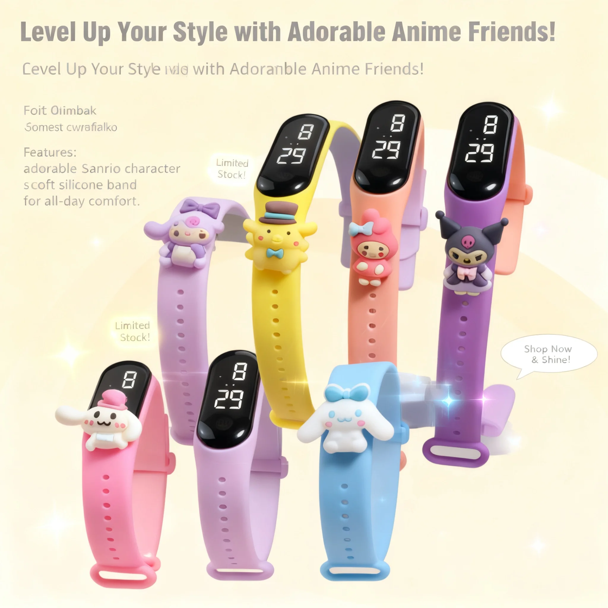 

Sanrio LED Flashing Light Touch Screen Digital Waterproof Watch for Kids Boys Girls Birthday Gifts Anime Children