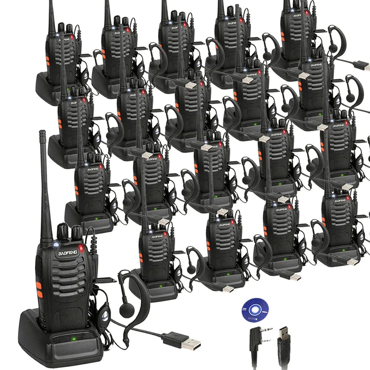 20 x Baofeng BF-888S UHF Walkie Talkie Long Range VOX Two Way Radio + Free Programming Cable