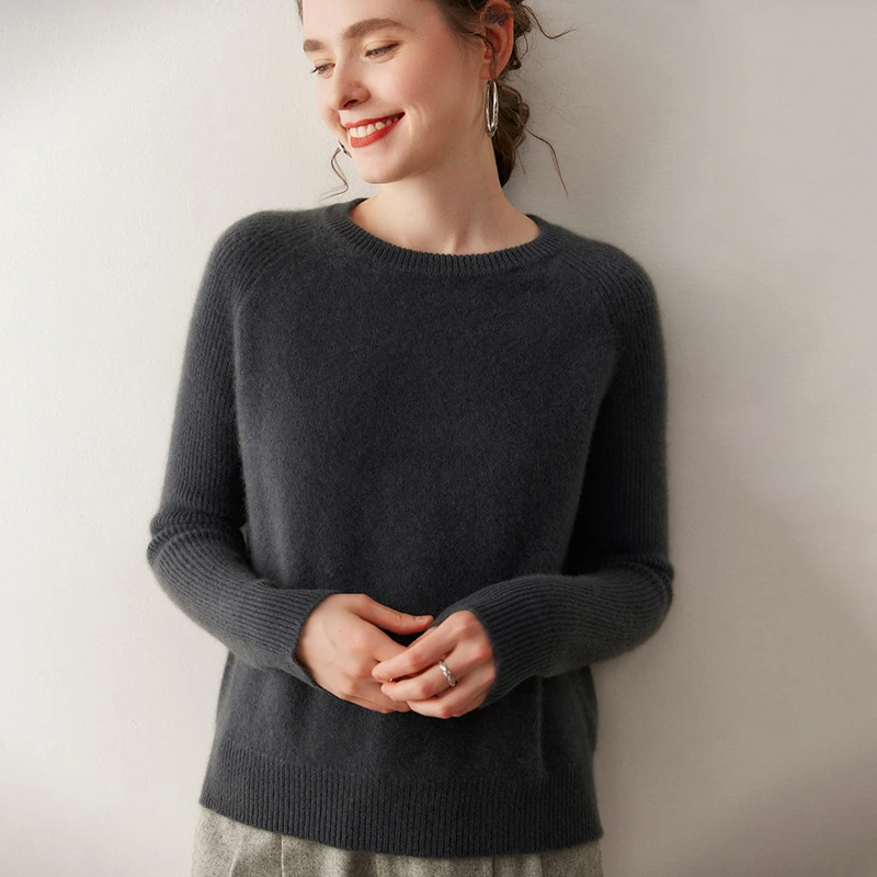 Stijlvolle Dames Trui Kleding 100% Kasjmier Trui O-hals Kantoor Vrouwelijke Herfst Winter Trui Raglanmouwen Gebreid