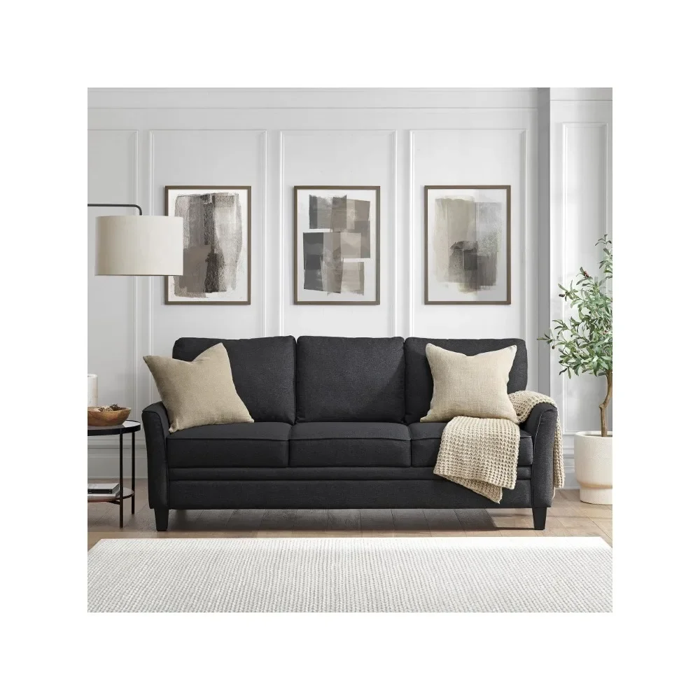 2023 New Mainstays Auden 3 Seat Classic Modern Sofa, Black