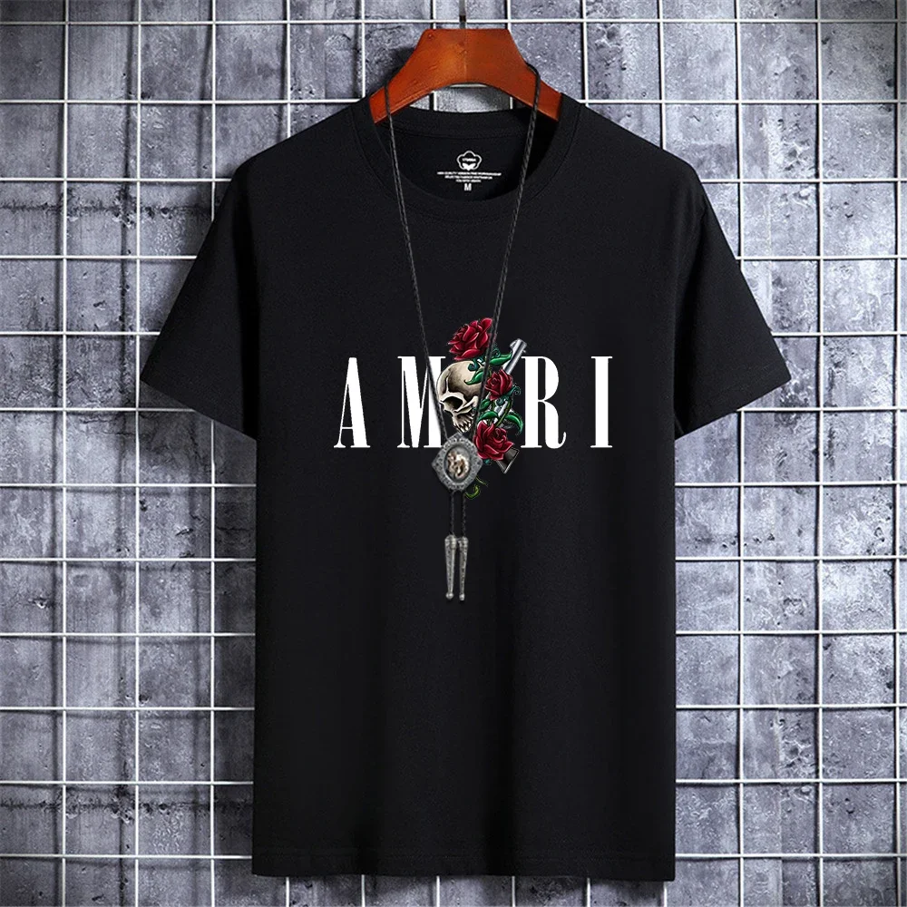 Men\'s Luxury Casual T-Shirt Retro Y2k Designer Short Sleeve Skull Tees Men Vintage Cotton Trendy High Quality Breathable Tops