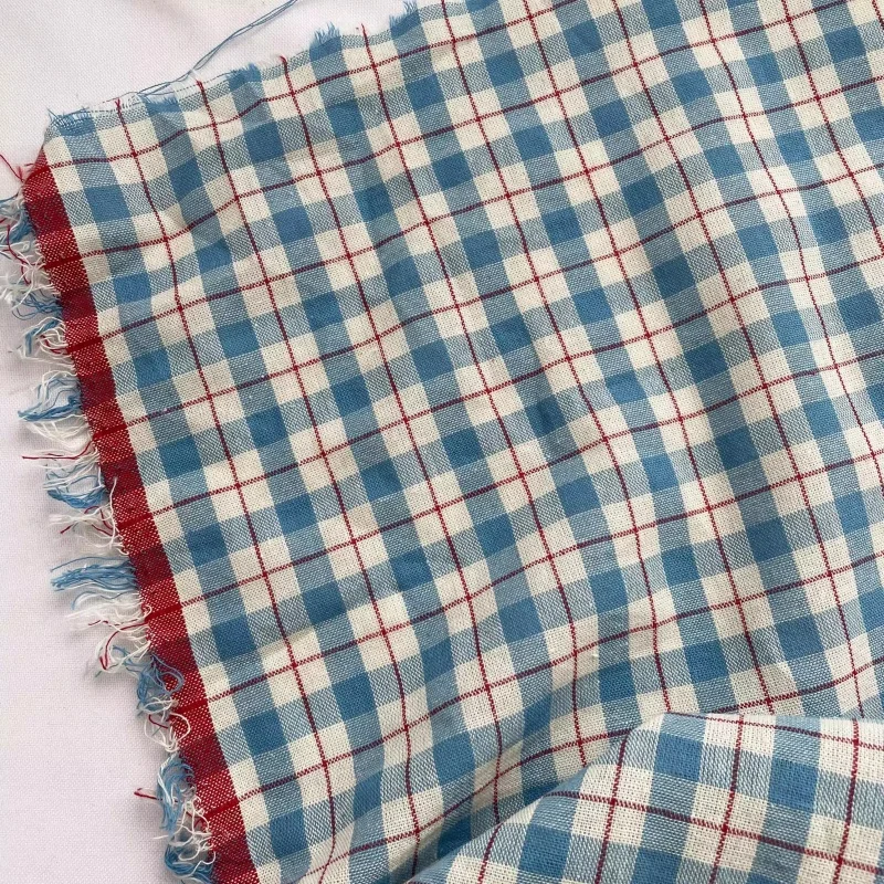 

Ins Style Checkered Cotton Cloth DIY Blue Fabric