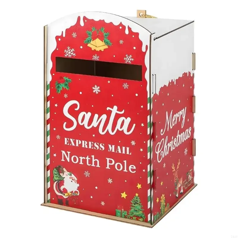 Festives Red Santa Mailbox With Reindeers Christmas Tree Durability Wooden Craft