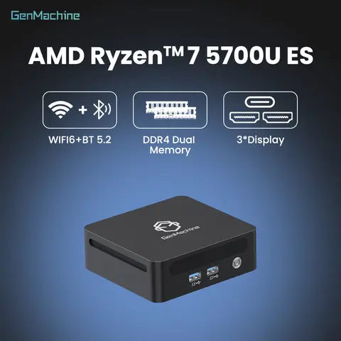 윈도우 10/11 지원 DDR4 DIY 게이밍 컴퓨터 GenMachine 신형 미니 PC R7 5700U ES 8코어 16스레드, 1.9GHz 최대 4.4GHz, TDP:15W