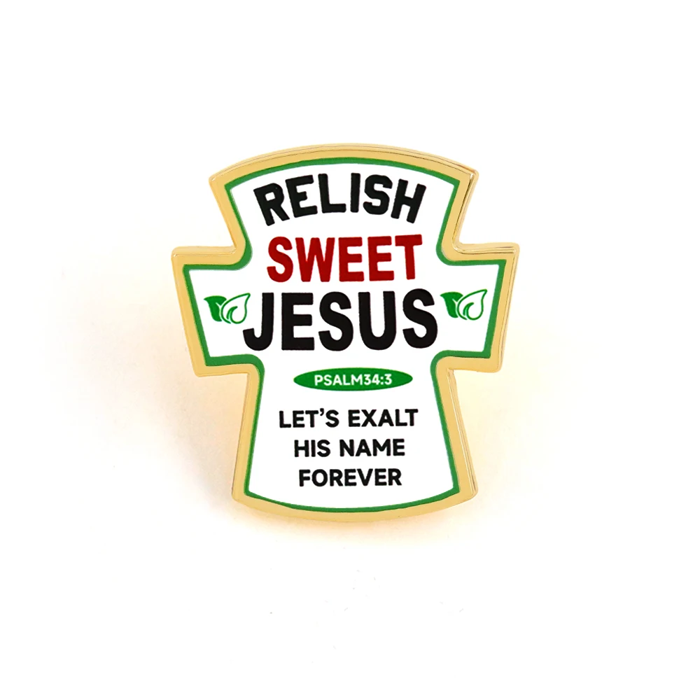 Relish Sweet Jesus Christus Kreuz Emaille-Pin Psalm 34:3 Schrift-Brosche Rucksack- & Jacken-Accessoire Christlicher Schmuck Glaubensgeschenk – Detail 7