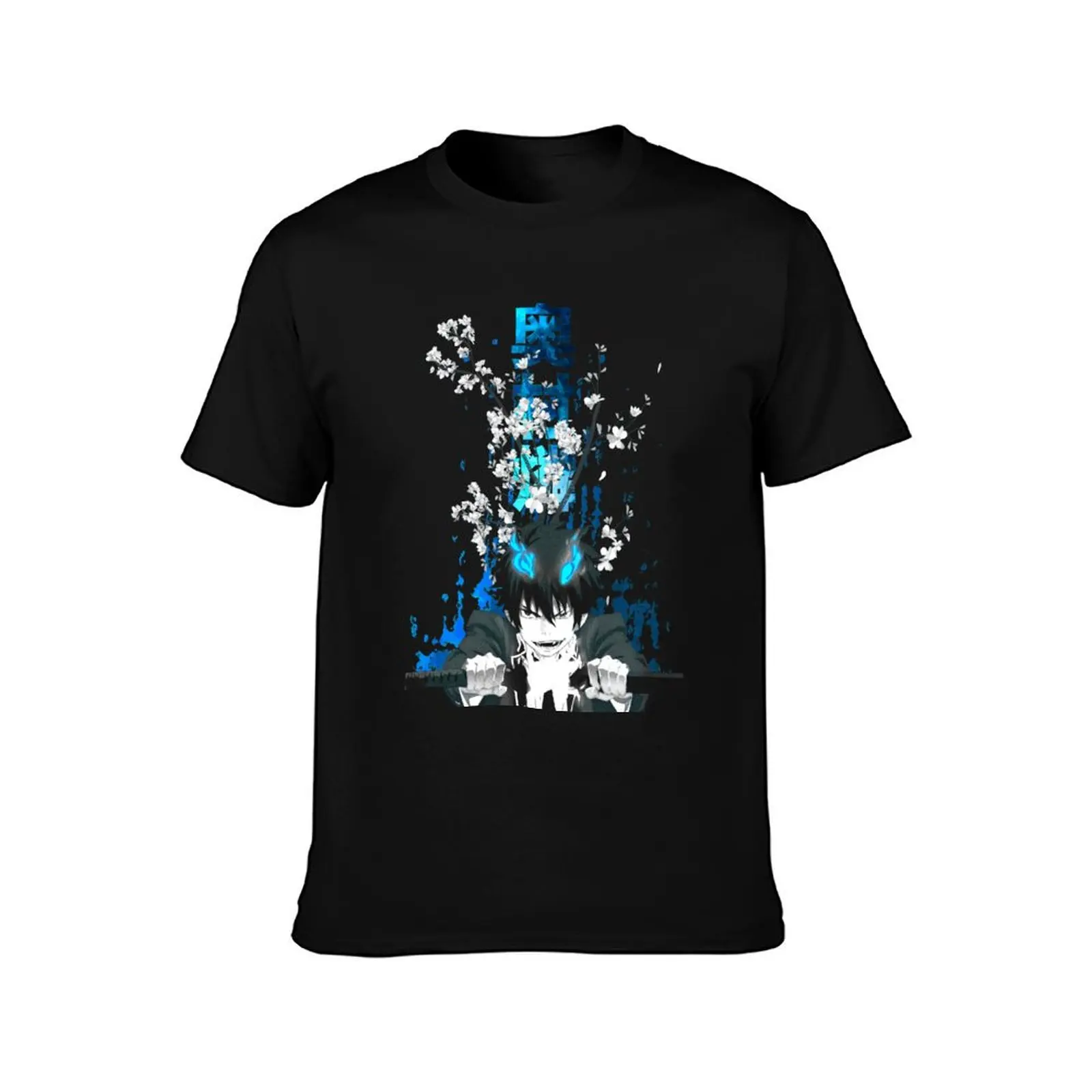 Sakura Landscape Blue Flame T-Shirt Summer Casual Cotton Tee Oversized Streetwear Tops Vintage Graphic Print 100% Cotton