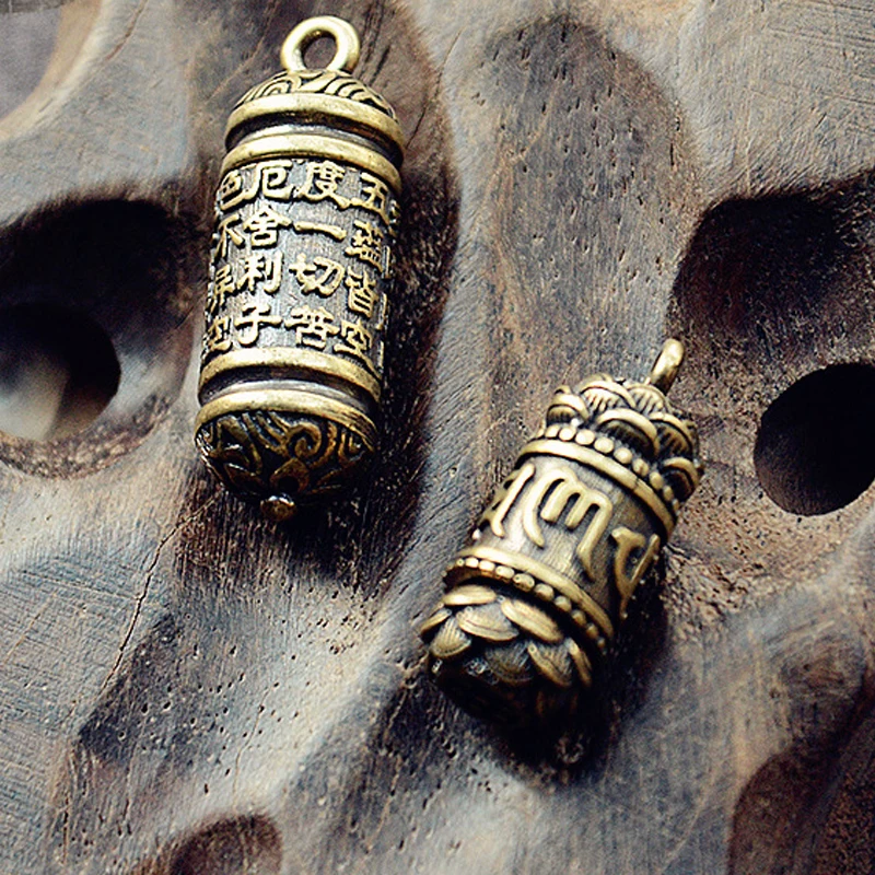 Brass Six-character Mantra Heart Sutra Buddhist Language  Key Chain Pendants Jewelry Lucky Tibetan Buddhism Chinese Sutra Bottle