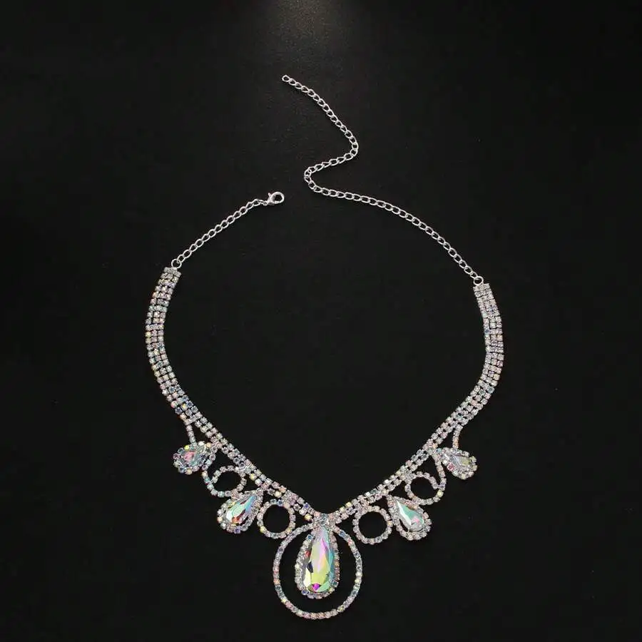 

Elegant Iridescent Crystal Statement Necklace For Women Party Wear
