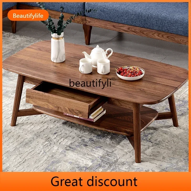 PP  QNorth America Black Walnut Wooden Tea Table TV Cabinet Unit Full Solid Wooden Tea Table  Nordic Low Table